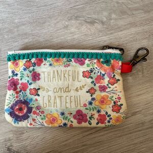 Natural Life Thankful & Grateful ID Pouch Holder Shabby Chic Boho Whimsical